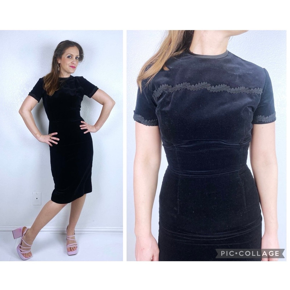 vintage 50s Black VELVET Pinup WIGGLE DRESS xs/s cocktail midcentury hourglass